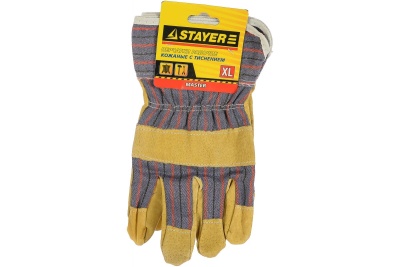 Комбинированные кожаные перчатки STAYER из спилка с тиснением 1131-XL
