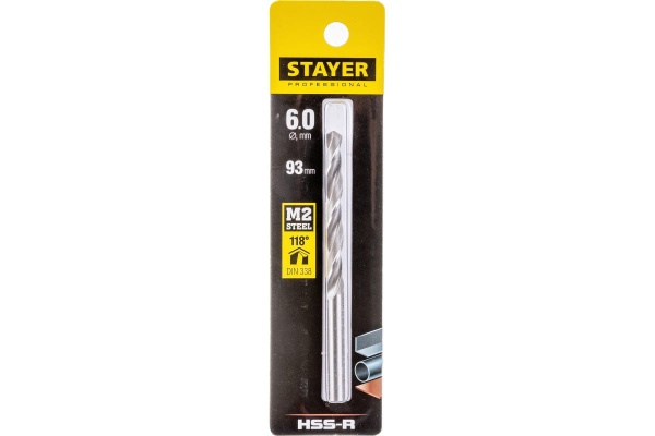Сверло Professional по металлу HSS-R (6х57х93 мм; М2; DIN 338) Stayer 29602-6