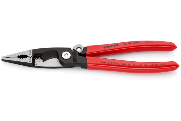Электромонтажные клещи Knipex 6-в-1, 200 мм, защелка-"собачка", черные, 1К ручки, KN-1391200SB