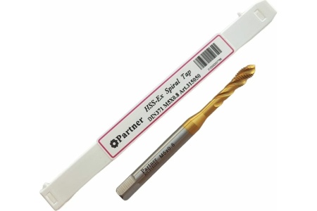 Метчик Partner M5х0.8 HSSE, DIN371, спиральная канавка, Н6, TiN 315050