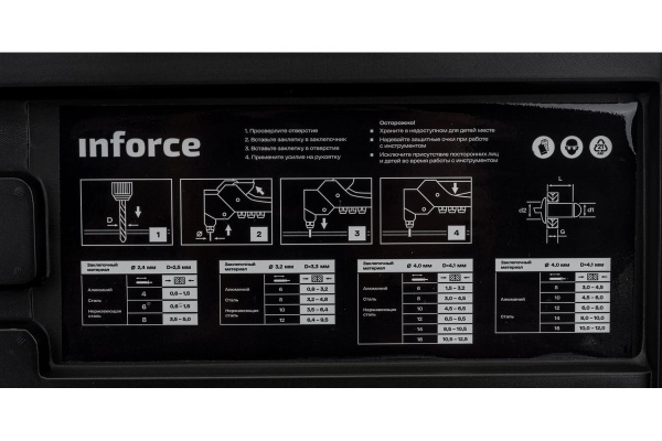 Литой ручной заклепочник Inforce поворотный 360 град., в кейсе, с набором заклепок 2.4-4.8 мм 06-14-111