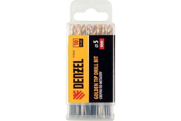 Сверло по металлу Golden Tip 5 мм, HSS-Tin, 10 шт, DIN 338 Denzel 717213