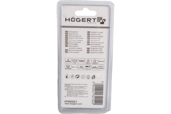 Сверло ступенчатое 4-12 мм HOEGERT TECHNIK HT6D321