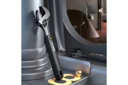 Разводной ключ DELI Home Series Black HT1508 200 мм, Soft Touch рукоять, лазерная гравировка шкалы, эксклюзивный дизайн, подарочная упаковка 104610