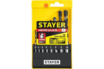 Набор сверл по бетону STAYER Professional Hercules 8 шт (3, 4, 5, 6, 7, 8, 9, 10 мм) 2915-H8_z02