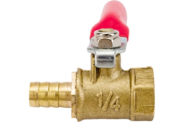 Кран шаровый внутренняя резьба 1/4"M на елочку 8 мм, латунь Pegas pneumatic 4409