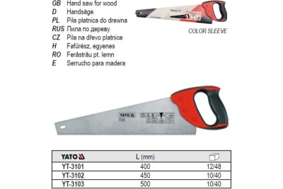 Пила по дереву YATO 500мм, пластиковая ручка YT-3103