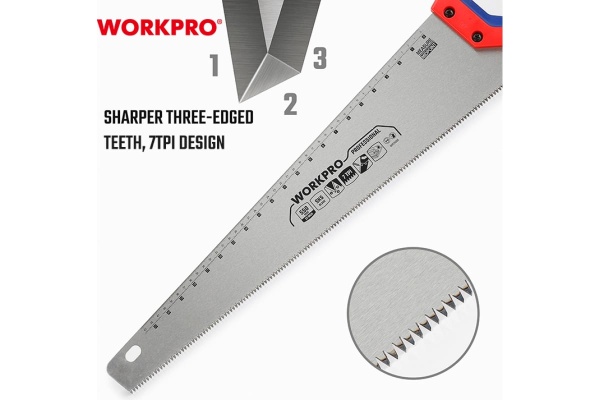 Ножовка по дереву WORKPRO 550 мм, SK5, 7TPI WP215008